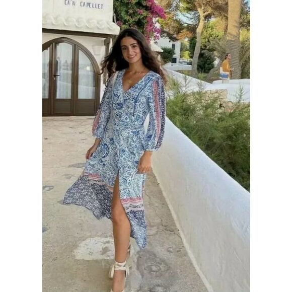 Zara Linen Blend Midi Floral Print Dress New - Picture 4 of 5